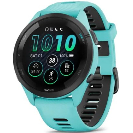 Garmin Forerunner 265 Black Bezel with Aqua Case and Aqua/Black Silicone Band 46mm (010-02810-12)