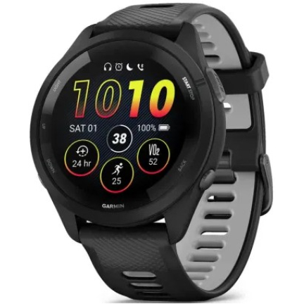 Garmin Forerunner 265 Black Bezel and Case with Black/Powder Gray Silicone Band 46mm (010-02810-10)